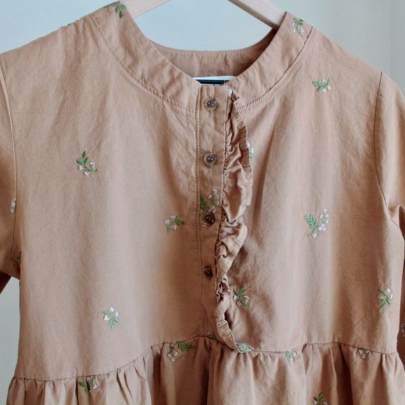 Tan/Beige Ruffle Embroidered Babydoll Dress OSFA - Picture 5 of 7